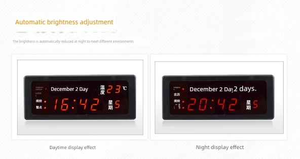 Dijital LED Takvimli Alarm Masa Saati - Gümüş Kırmızı Işık - 10