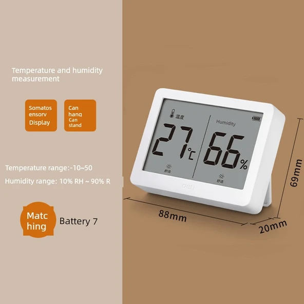 Elektronik Higrometre Termometre - Beyaz Geniş Ekran Somatosensor