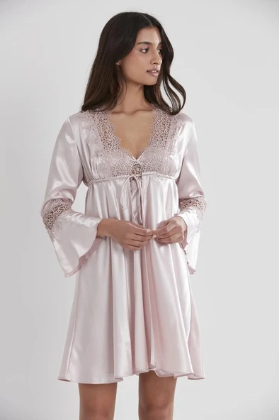 PİERRE CARDİN 6325  Pudra  Kısa Gecelikli Saten 6 Lı Çeyiz Seti - Resim 8