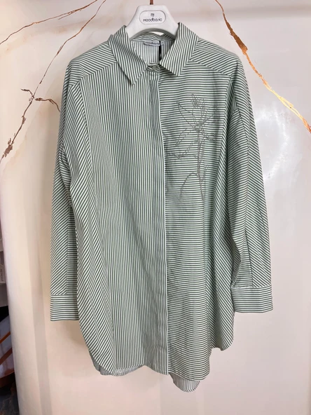 ZİNCİR İŞLEME DETAYLI ÇİZGİLİ GÖMLEK - 2