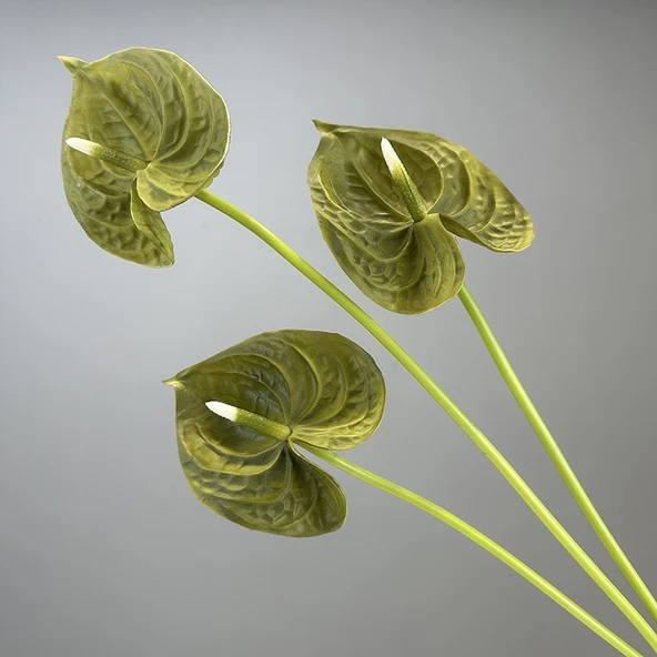 3D Yapay Antoryum Çiçeği - PU Yuvarlak Büyük Yeşil
