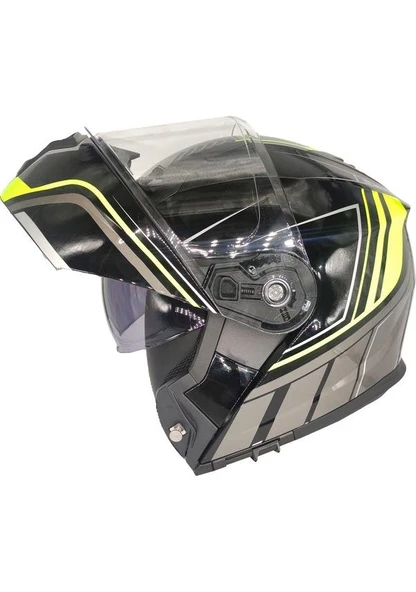 MTS M 966 SİYAH NEON YEŞİL ÇENE AÇILIR MOTOSİKLET KASK - 2