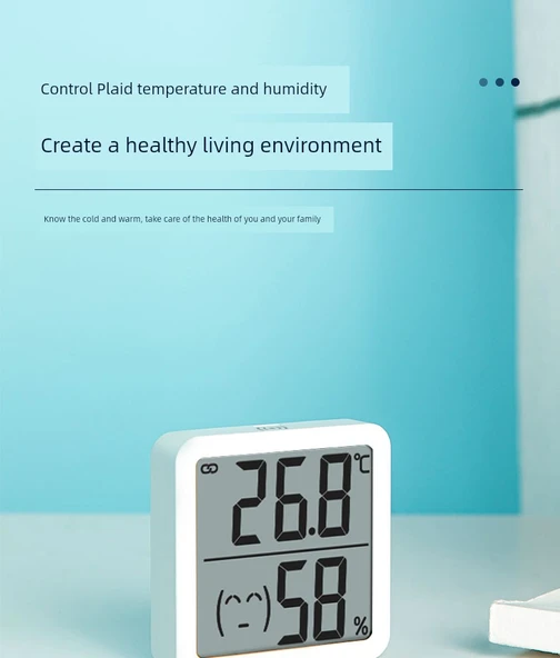 Elektronik Higrometre Termometre - Beyaz Geniş Ekran Somatosensor - 7