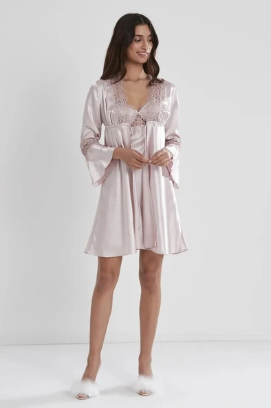 PİERRE CARDİN 6325  Pudra  Kısa Gecelikli Saten 6 Lı Çeyiz Seti - Resim 7