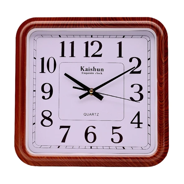 Minimalist Sessiz Duvar Saati - 12 inç - 8882 Ahşap Rengi Kare 29cm