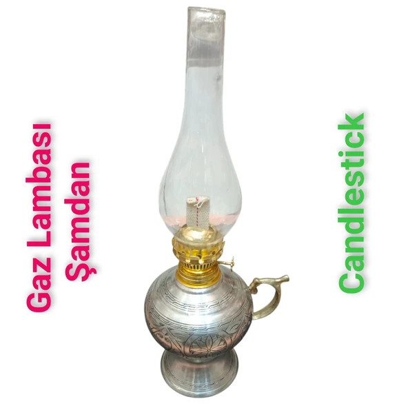 Bakır gaz lambası Şamdan Dekoratif Antik Bakır Osmanlı Gaz lambası Portatif Nostaljik Gaz Lambası Şamdan - 4
