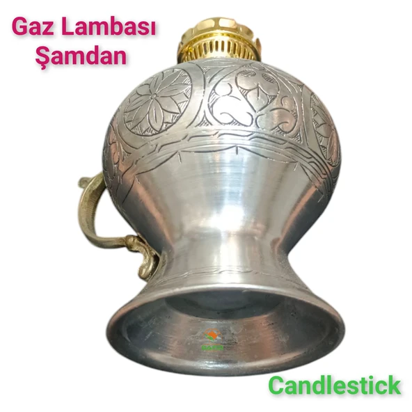 Bakır gaz lambası Şamdan Dekoratif Antik Bakır Osmanlı Gaz lambası Portatif Nostaljik Gaz Lambası Şamdan - 7