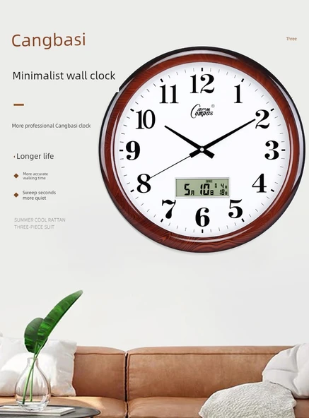 Oturma Odası Sessiz Duvar Saati - 38cm Ahşap Desenli Beyaz Kangba İpek - 9