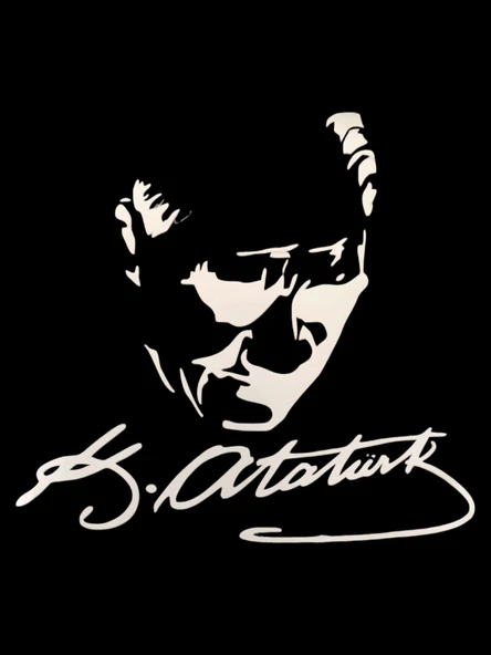 K.Atatürk Silüetli İmzalı Oto Sticker Beyaz 20x20cm BY2