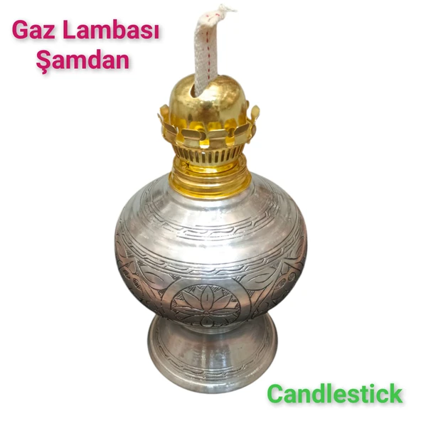 Bakır gaz lambası Şamdan Dekoratif Antik Bakır Osmanlı Gaz lambası Portatif Nostaljik Gaz Lambası Şamdan - 3