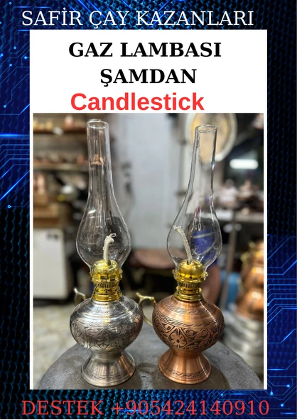 Bakır gaz lambası Şamdan Dekoratif Antik Bakır Osmanlı Gaz lambası Portatif Nostaljik Gaz Lambası Şamdan - 8