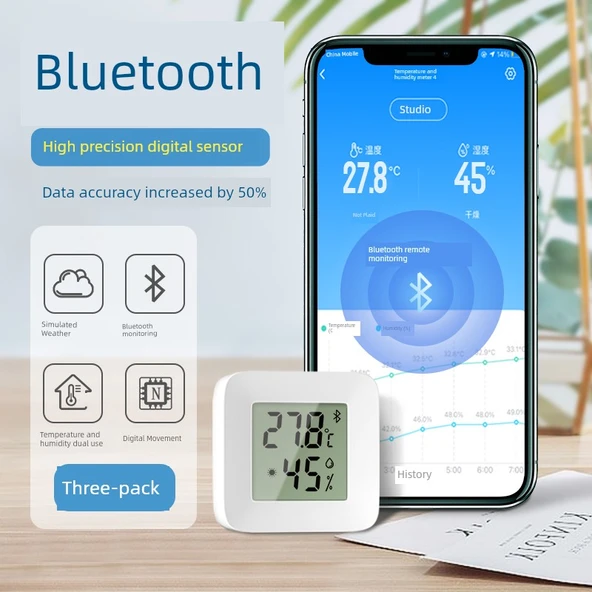 Mini Bluetooth'lu Termometre Higrometre - Üçlü Paket