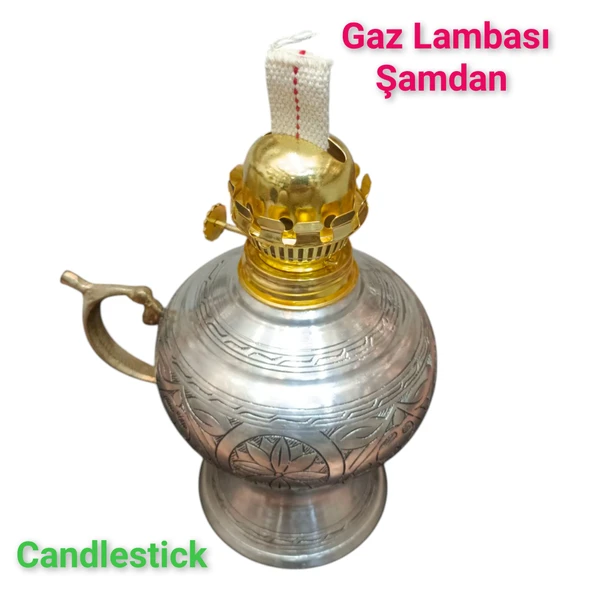 Bakır gaz lambası Şamdan Dekoratif Antik Bakır Osmanlı Gaz lambası Portatif Nostaljik Gaz Lambası Şamdan - 6