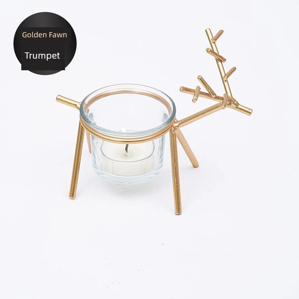 Kokusu Olmayan Dumansız Tealight Mum - Altın Renkli Geyik Küçük Boy