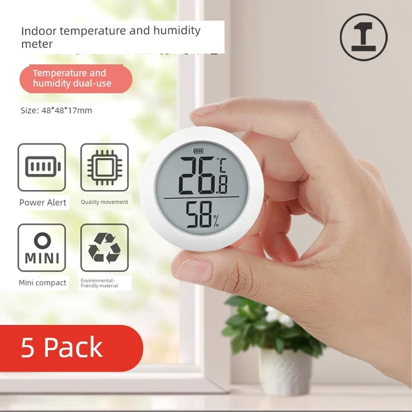 Elektronik Higrometre ve Termometre - 5'li Paket - Düşük Güç Uyarısı