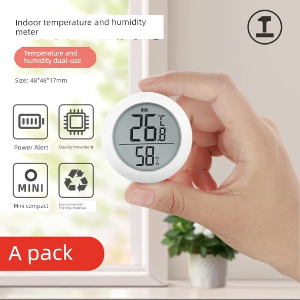 Yuvarlak Elektronik Higrometre - Duvar Stickerlı - Düşük Güç Uyarısı