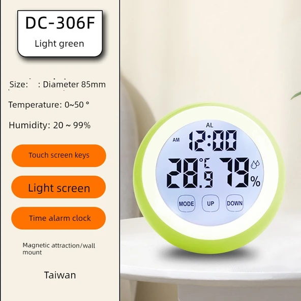 Manyetik Dijital Termometre Higrometre - DC306F Açık Yeşil