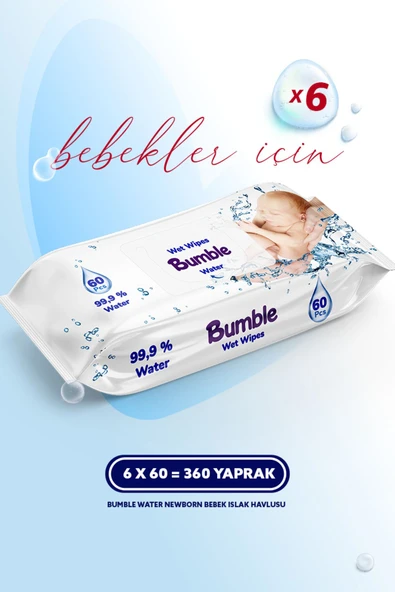 Bumble WATER WİPES 60'LI ISLAK MENDİL (6x60) 360 YAPRAK BİBERON&EMZİK SETİ - 2