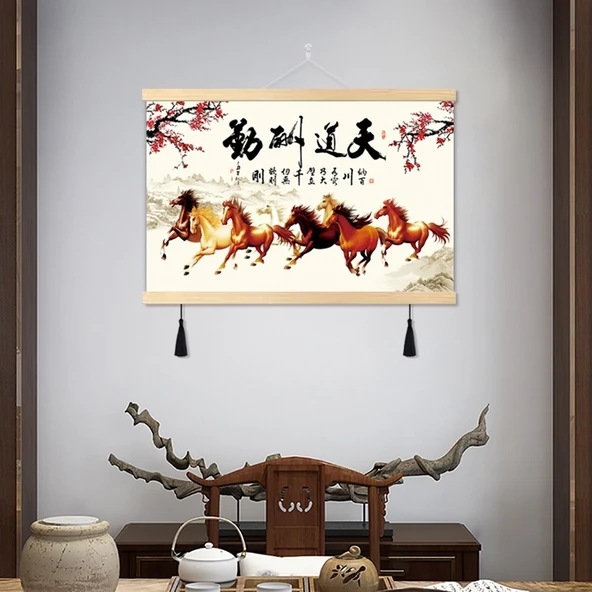 Atlar Kanvas Tablo - Feng Shui - 30x40 cm - Sekiz At 07 - 6