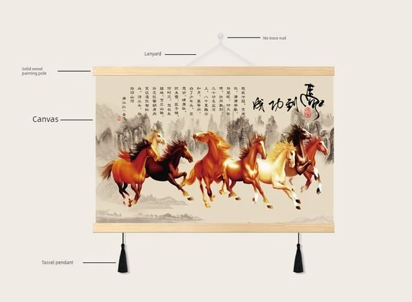 Atlar Kanvas Tablo - Feng Shui - 32x42 cm - Sekiz At 05 - 10
