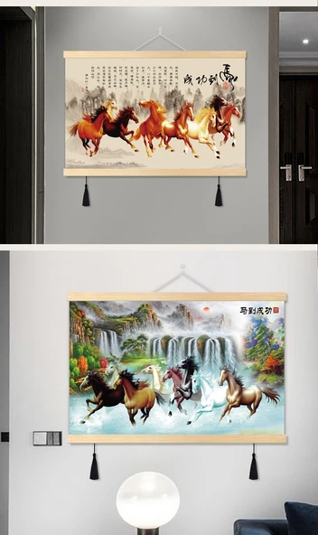 Atlar Kanvas Tablo - Feng Shui - 32x42 cm - Sekiz At 05 - 12