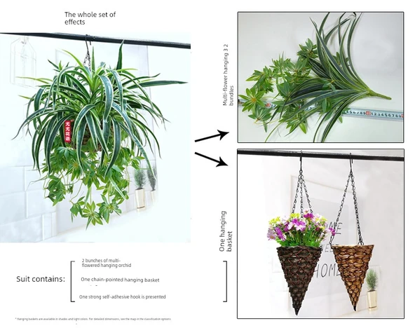 Büyük Yuvarlak Askılı Sepet Açık Kahve + 3 Demet Yapay Orkide - Resim 10