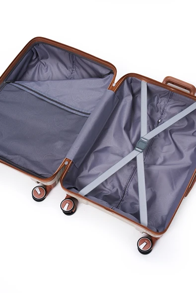 Elatae Exclusive Pro Polipropilen Kırılmaz 2'li Valiz Seti Büyük Boy ve Makyaj 2'li Set Bej - Camel 5239 - Resim 5