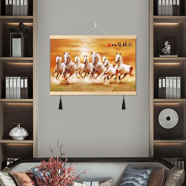 Atlar Kanvas Tablo - Feng Shui - 30x40 cm - Sekiz At 07 - 4