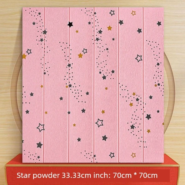 3D Çarpışma Önleyici Duvar Paneli - Ahşap Desenli Pembe Yıldız - 5mm - 1