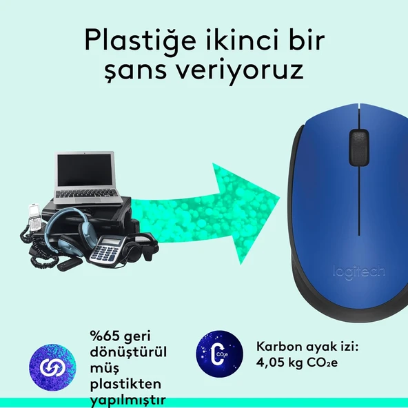 Logitech M171 910-004640 Mavi Optik Kablosuz Mouse - Resim 4