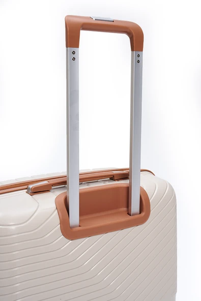 Elatae Exclusive Pro Polipropilen Kırılmaz 2'li Valiz Seti Büyük Boy ve Makyaj 2'li Set Bej - Camel 5239 - Resim 6