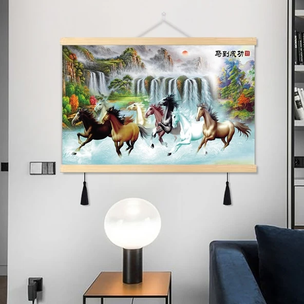 Atlar Kanvas Tablo - Feng Shui - 32x42 cm - Sekiz At 05 - 5
