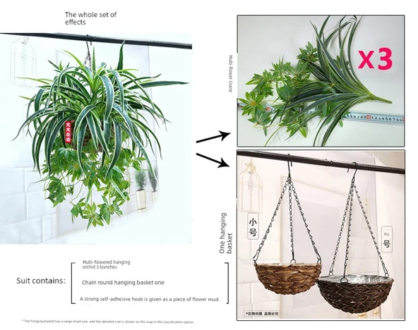 Büyük Yuvarlak Askılı Sepet Açık Kahve + 3 Demet Yapay Orkide - Resim 11