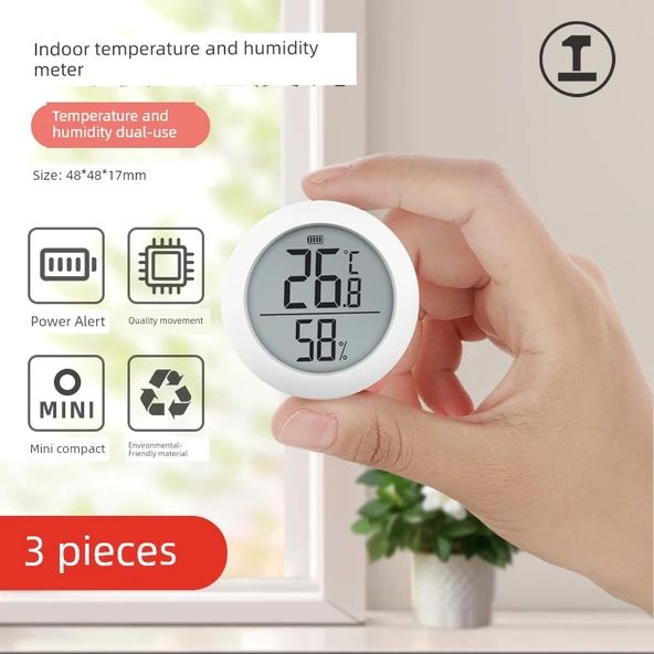 Elektronik Higrometre ve Termometre - 3'lü Paket - Düşük Güç Uyarısı