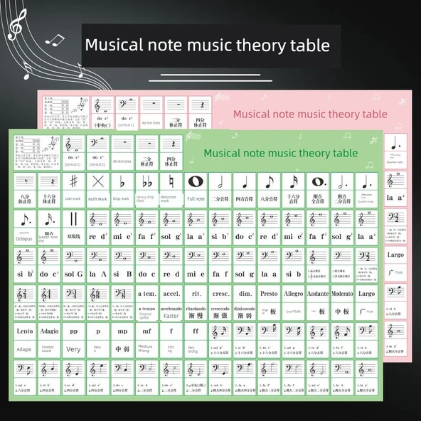 Müzik Notalı Piyano Klavye Duvar Sticker - Pembe Spektrum ve Piyano Tablosu - Süper Küçük Boy - Model 2 - 2