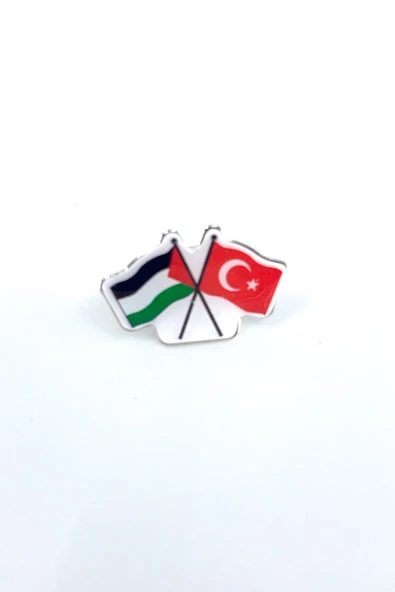 Türkiye Ve Filistin Bayarkları Simgesi Beyaz Arkapaneli Renkli Özel Tasarımlı Unisex Yaka Rozeti 1 A
