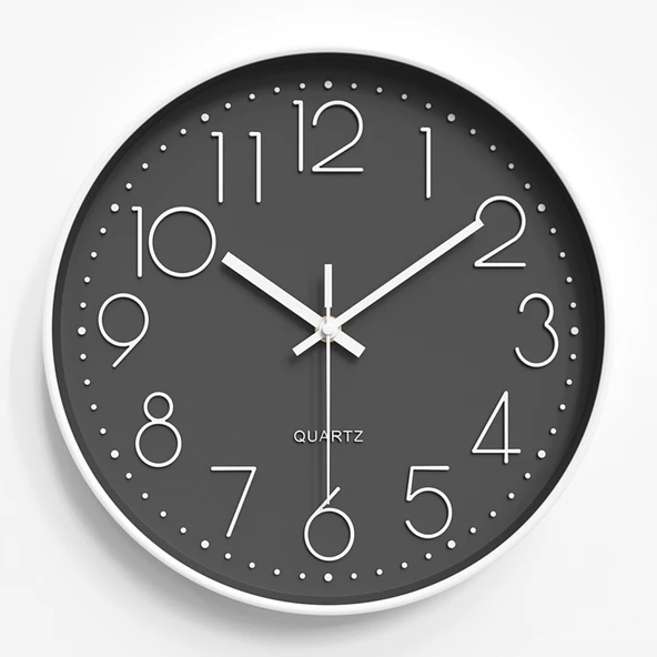 Minimalist Sessiz Quartz Duvar Saati - 20 cm Gri - 1