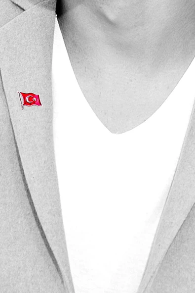 Türkiye Bayarğı Simgesi Gümüş Renkli Özel Tasarımlı Unisex Yaka Rozeti 1 Adet A300019 - 2