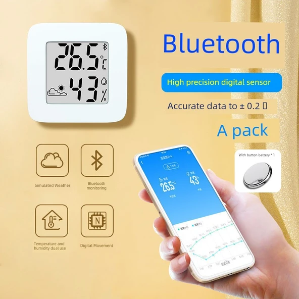 Minimalist Mini Bluetooth'lu Dijital Termometre Higrometre [Akıllı Senaryo Bağlantılı]