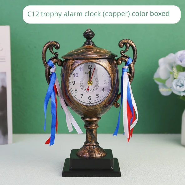 Kupa Tasarımlı Mini Çalar Saat - Bronz (Model 2)