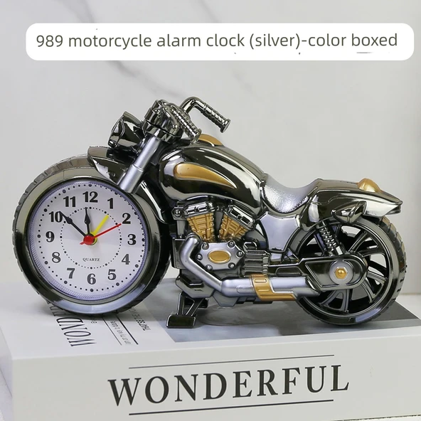 Motosiklet Tasarımlı Mini Çalar Saat - Gümüş