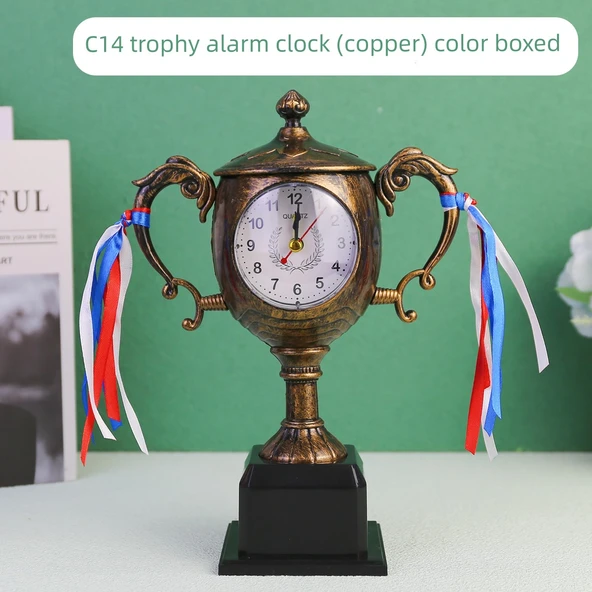 Kupa Tasarımlı Mini Çalar Saat - Bronz (Model 1)