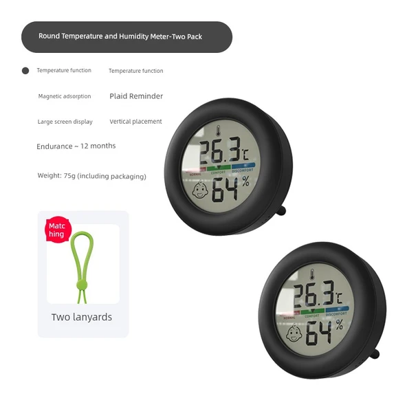 Akıllı Oda Termometresi - Siyah Minimalist 2'li Paket