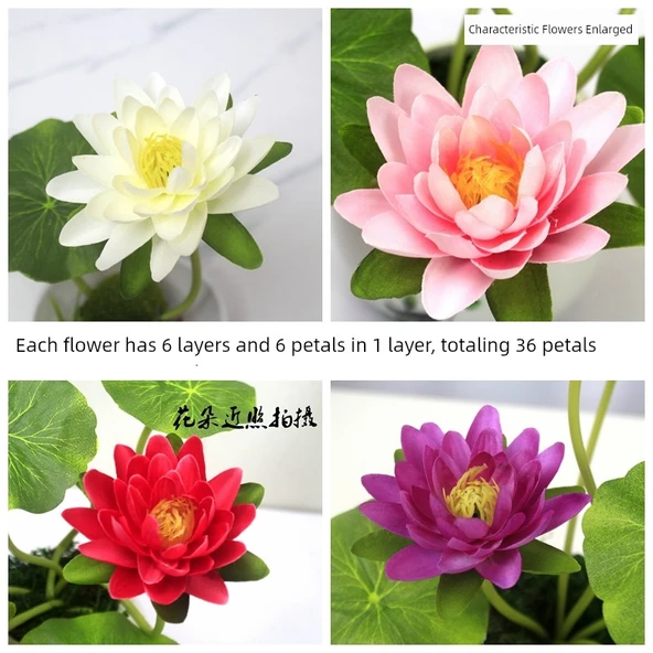 Yapay Lotus Çiçeği Aranjmanı - İki Lotus Plastik Saksıda 2 Turuncu Demet - 4