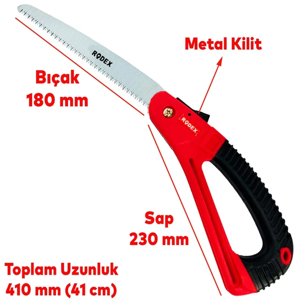 Budama Testeresi 180 mm Metal Kilitli Çelik Düz Ağaç Dal Bağ El Testeresi Açılıp Kapanır - 2