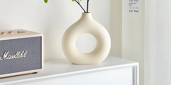 İskandinav Yapay Çan Çiçeği - Yüksek Kalite 80cm Çan 2 ve Donut Seramik Vazo - 7