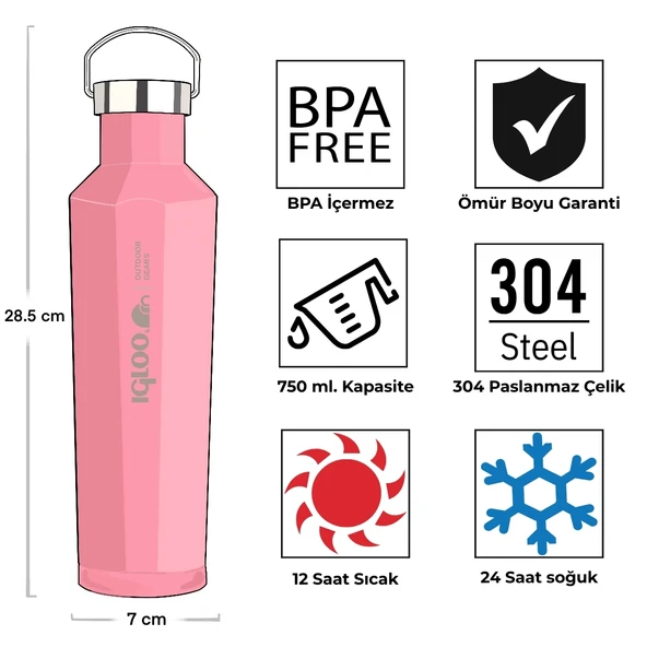Igloo Pentagon Termos 750ml-PEMBE - 5