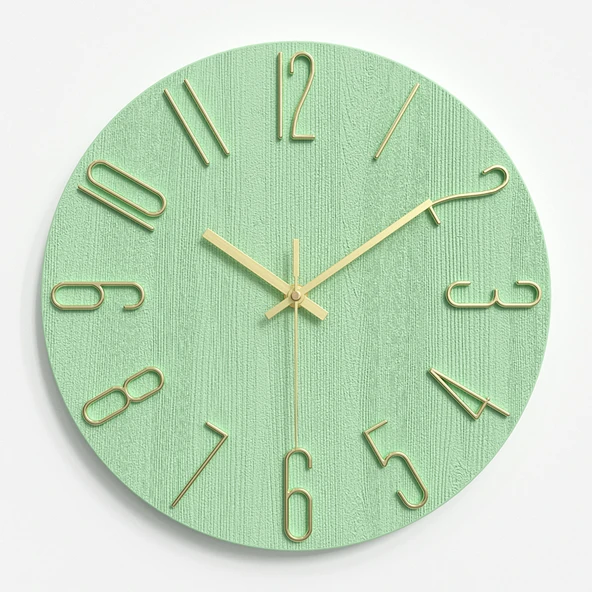 Minimalist Modern Duvar Saati - 30 cm - Bezelye Yeşili Şampanya Altın