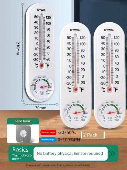 Minimalist Beyaz Asma Tipi Termometre ve Higrometre - 2 Adet