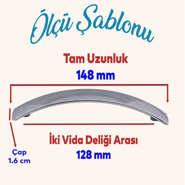 Kemer 10 ADET 128 mm Mobilya Mutfak Dolabı Çekmece Dolap Kapak Kulpu Düz Metal Kulp Kulbu Kulpu Krom - 2